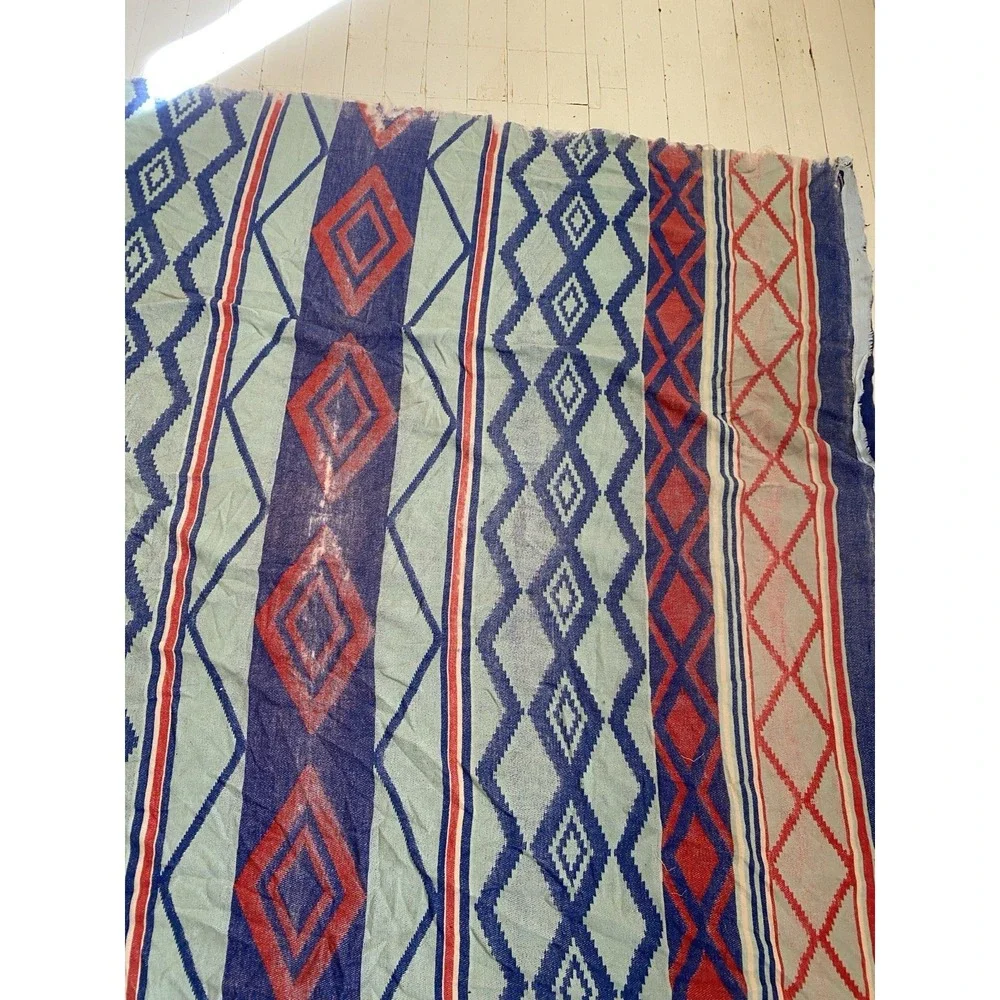 Vintage 30s 40s Cotton Camp Blanket Aztec Native Design Beacon? 76x69 Distressed